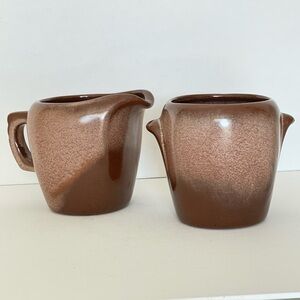 Frankoma Pottery Plainsman Brown Satin Creamer and Sugar Set